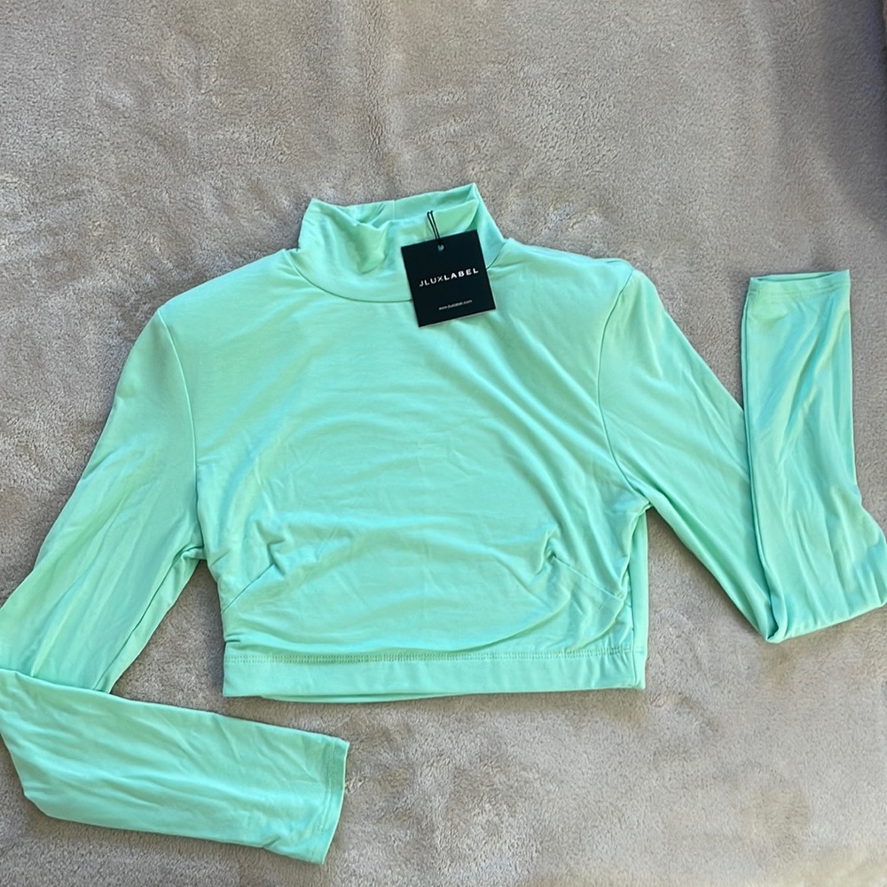 JLUXLABEL Mint Quela Long sleeve crop top